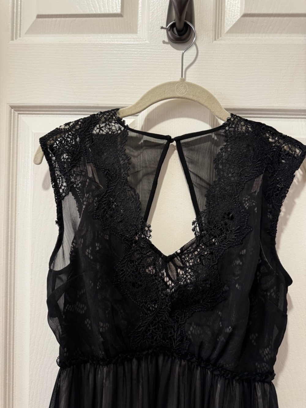 Allsaints Sara Black Lace V-Neck Sheer Midi Dress Sz. 2 - Picture 10 of 16